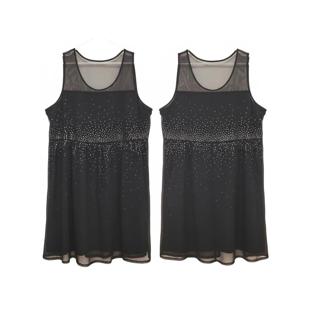 Sleeveless Party Dress Sequin Embellished Black Mesh Overlay